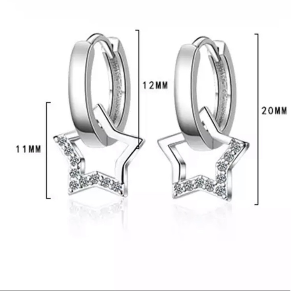 ๐ Sterling Silver 925 Star Huggie Hoop Earrings - Picture 3 of 6